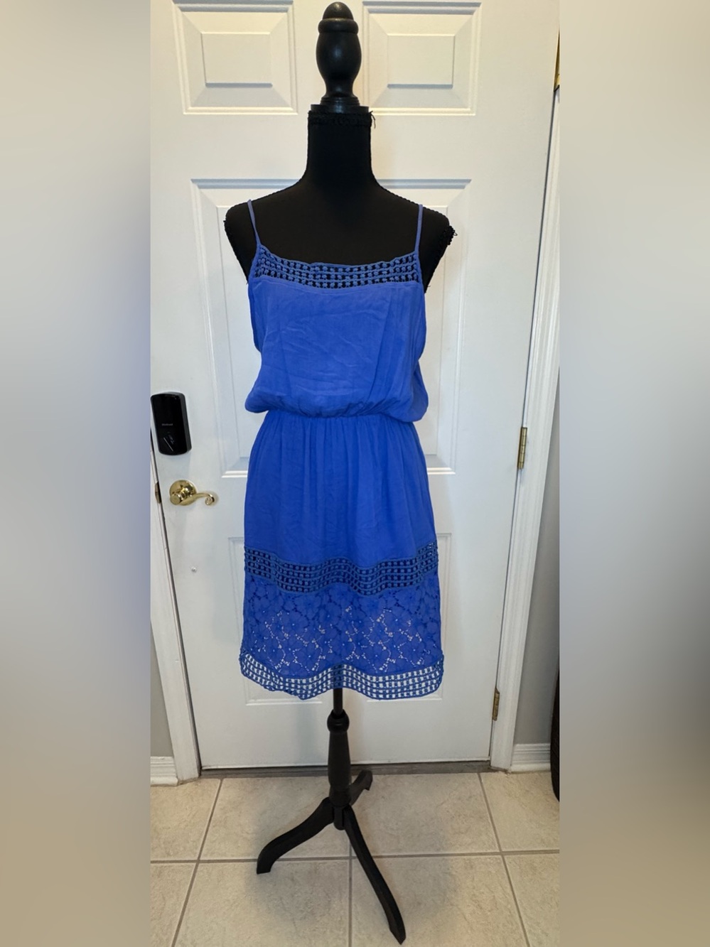Pixley Cobalt Blue Sleeveless Crochet-Trim Mini Dress